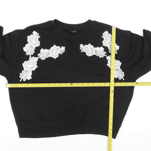 Topshop Petite Black Floral Embroidered Pullover Jumper UK 8
