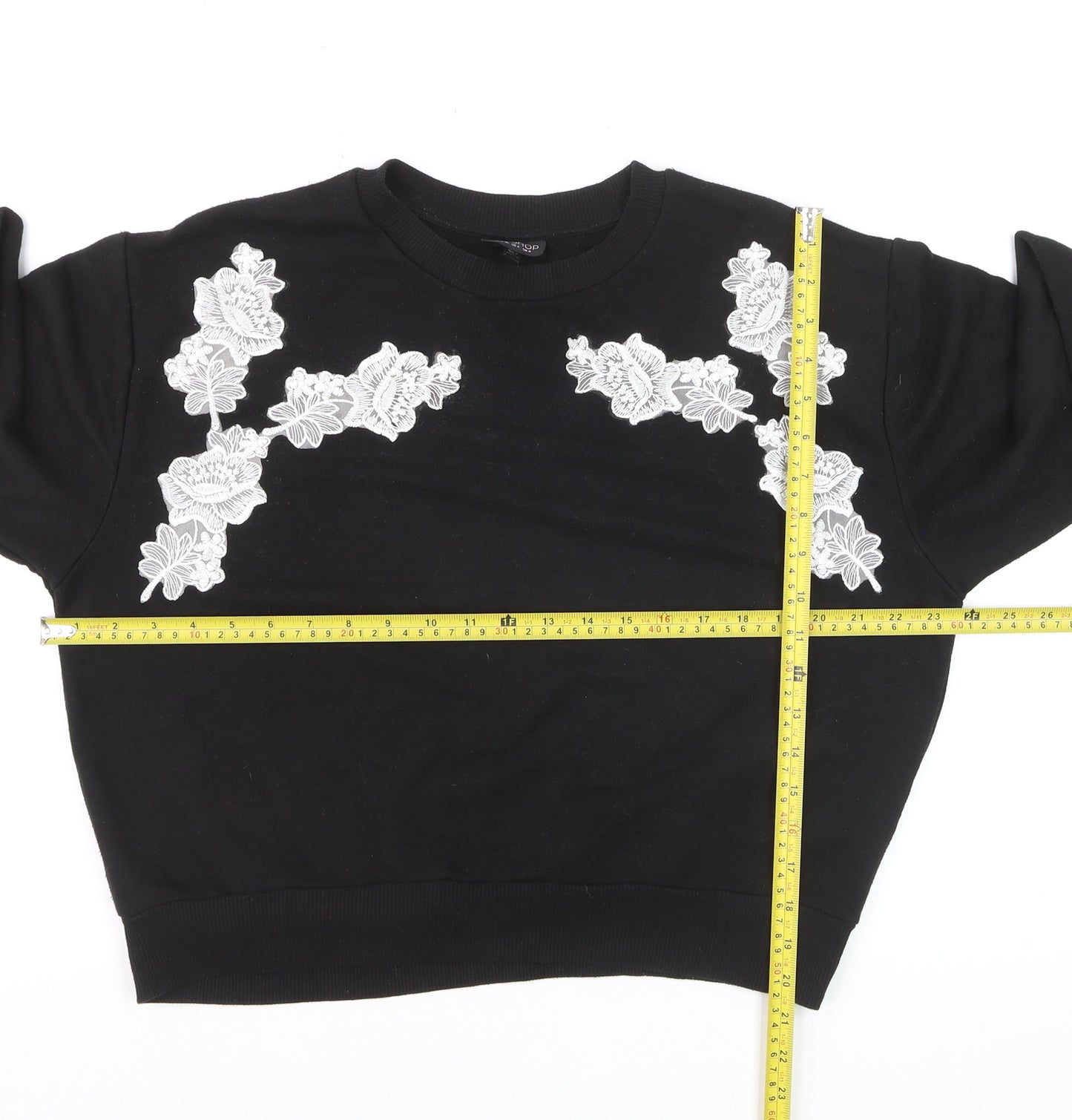 Topshop Petite Black Floral Embroidered Pullover Jumper UK 8