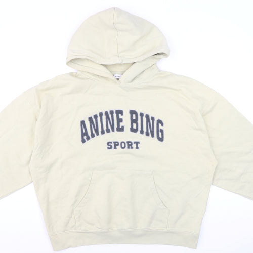 Anine Bing Men's Beige Sport Pullover Hoodie L Logo Fleece