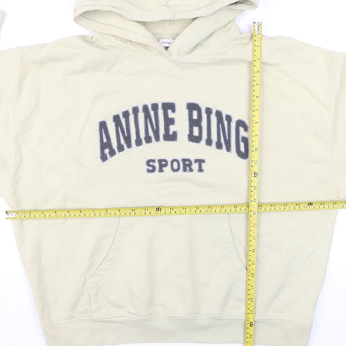 Anine Bing Men's Beige Sport Pullover Hoodie L Logo Fleece