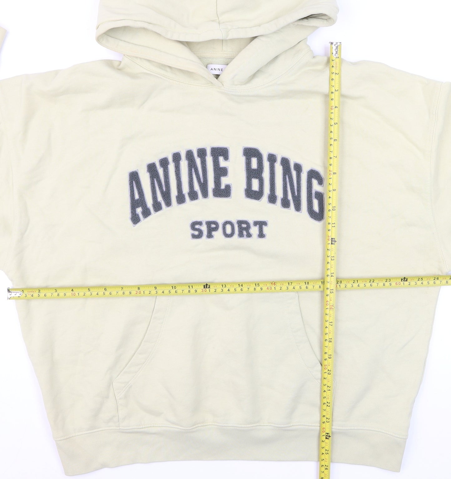 Anine Bing Men's Beige Sport Pullover Hoodie L Logo Fleece