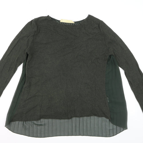 Zara Women Green Pleated Back Knit Pullover Jumper Size 8