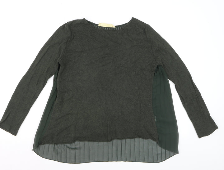 Zara Women Green Pleated Back Knit Pullover Jumper Size 8
