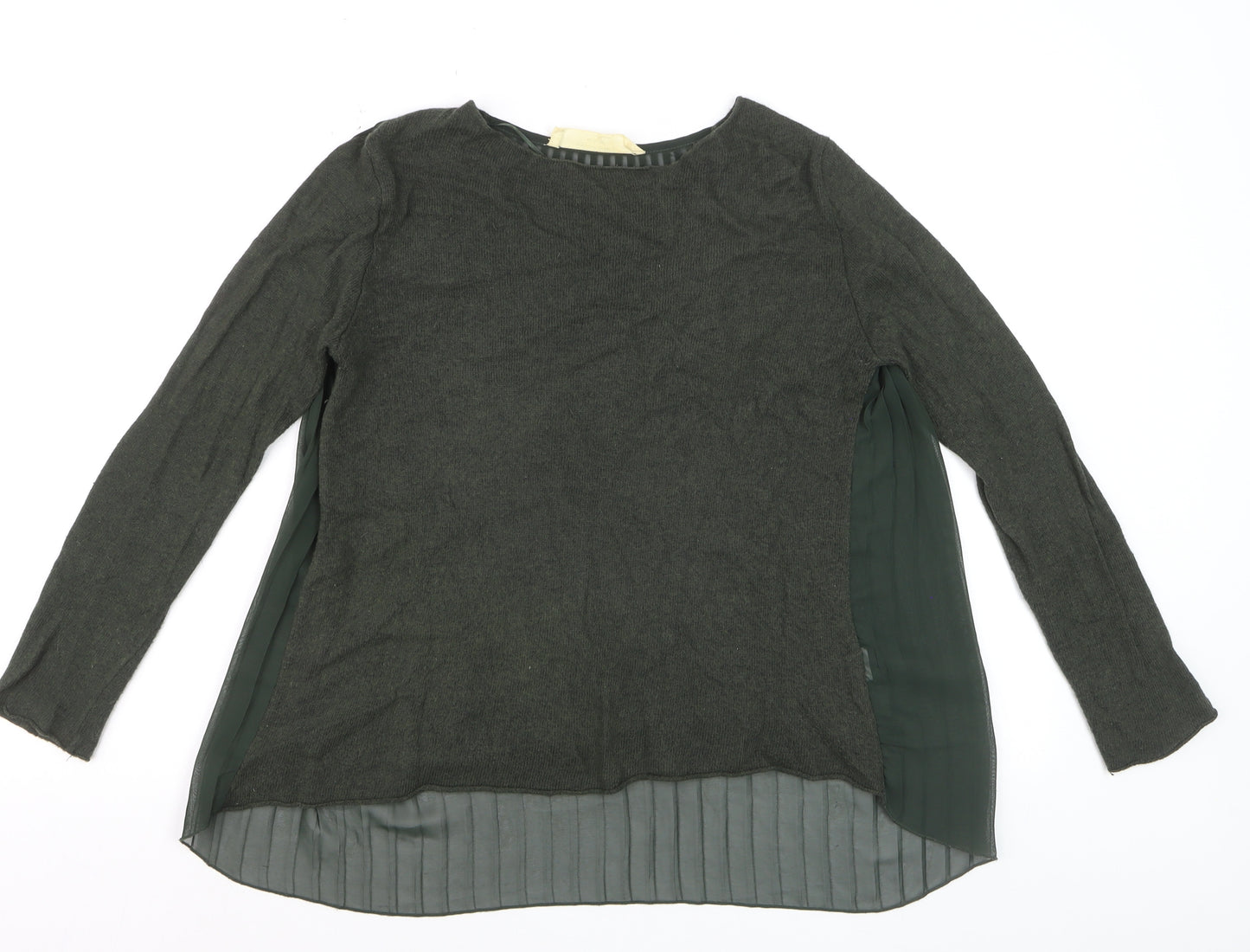 Zara Women Green Pleated Back Knit Pullover Jumper Size 8