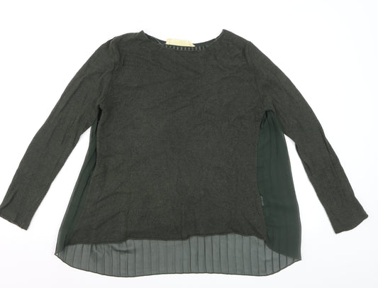 Zara Women Green Pleated Back Knit Pullover Jumper Size 8