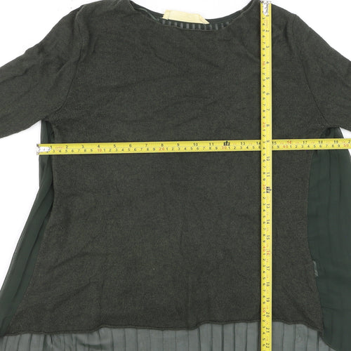 Zara Women Green Pleated Back Knit Pullover Jumper Size 8