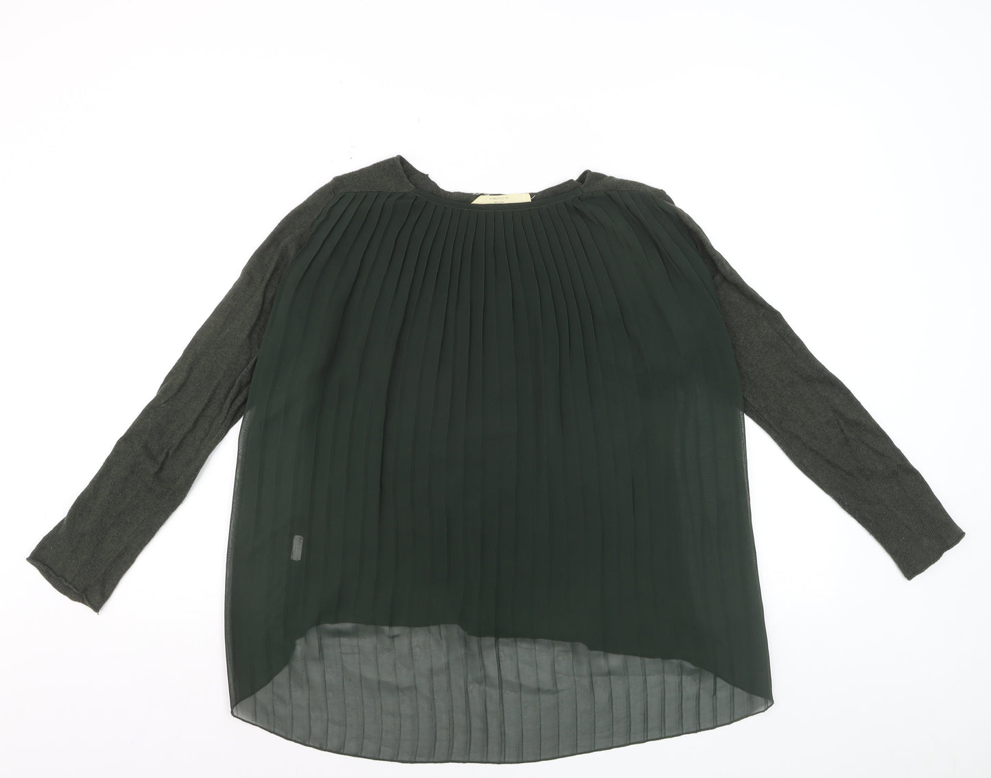Zara Women Green Pleated Back Knit Pullover Jumper Size 8