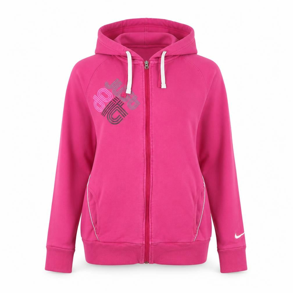 Front view of Nike Women's Pink Dri-FIT Full Zip Hoodie, size S