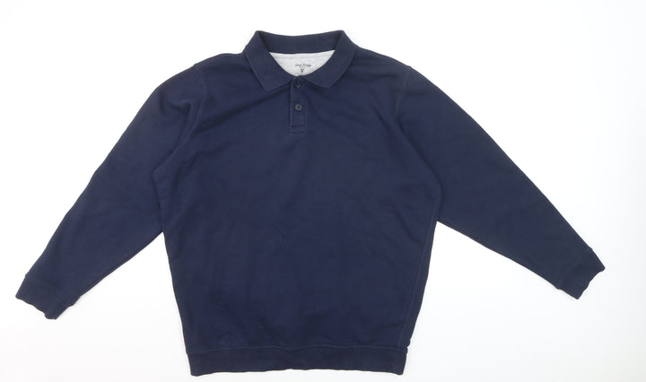 James Pringle Men's Blue Long Sleeve Cotton Polo Shirt Size M