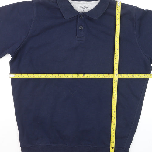 James Pringle Men's Blue Long Sleeve Cotton Polo Shirt Size M