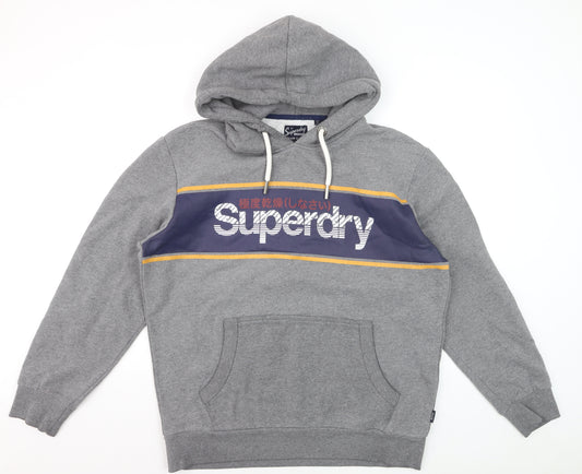 Superdry Men’s Grey 2XL Pullover Hoodie Graphic Fleece Sweatshirt