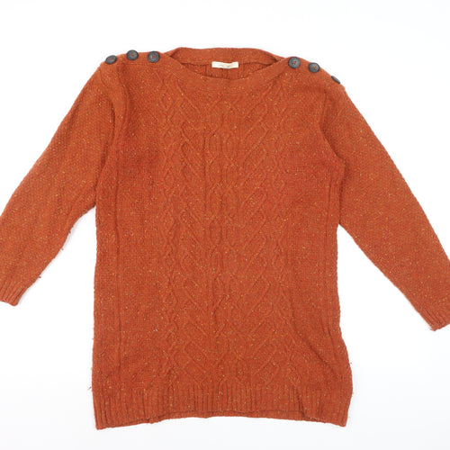 White Stuff Womens Orange Cable-Knit Wool Jumper Size 12