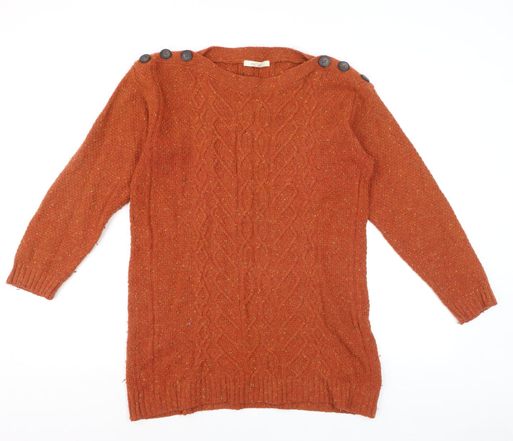 White Stuff Womens Orange Cable-Knit Wool Jumper Size 12