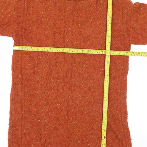 White Stuff Womens Orange Cable-Knit Wool Jumper Size 12