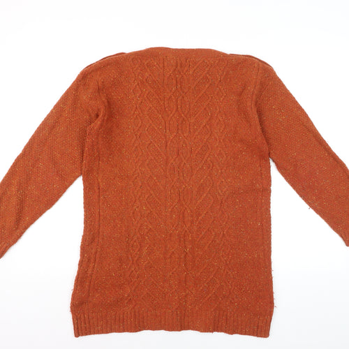 White Stuff Womens Orange Cable-Knit Wool Jumper Size 12