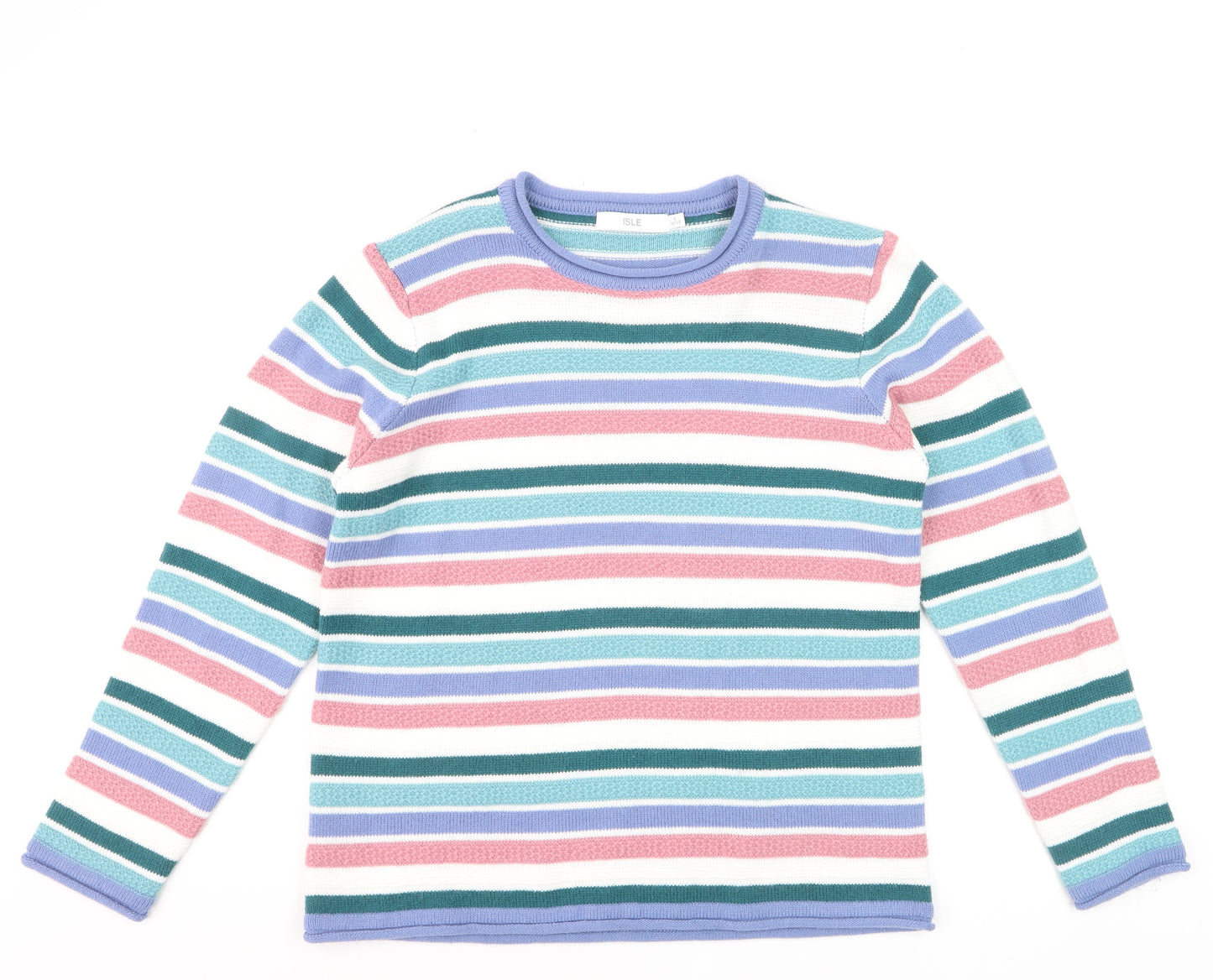 ISLE Women’s Multicoloured Striped Crew Neck Knit Jumper Size S 10-12