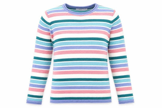 Front view of ISLE Women’s Multicoloured Striped Crew Neck Knit Jumper, size S, 10-12