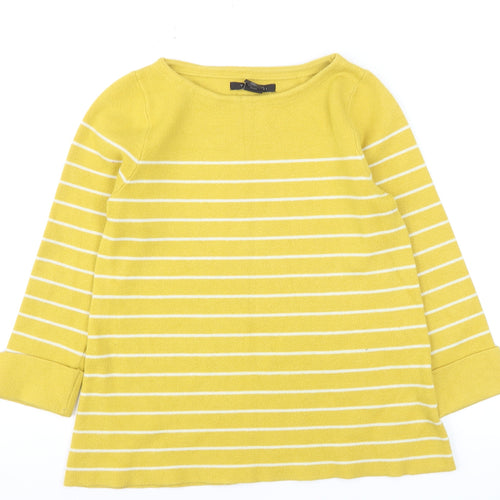 Tahari Women's Yellow Striped Boat Neck Pullover Jumper Size S