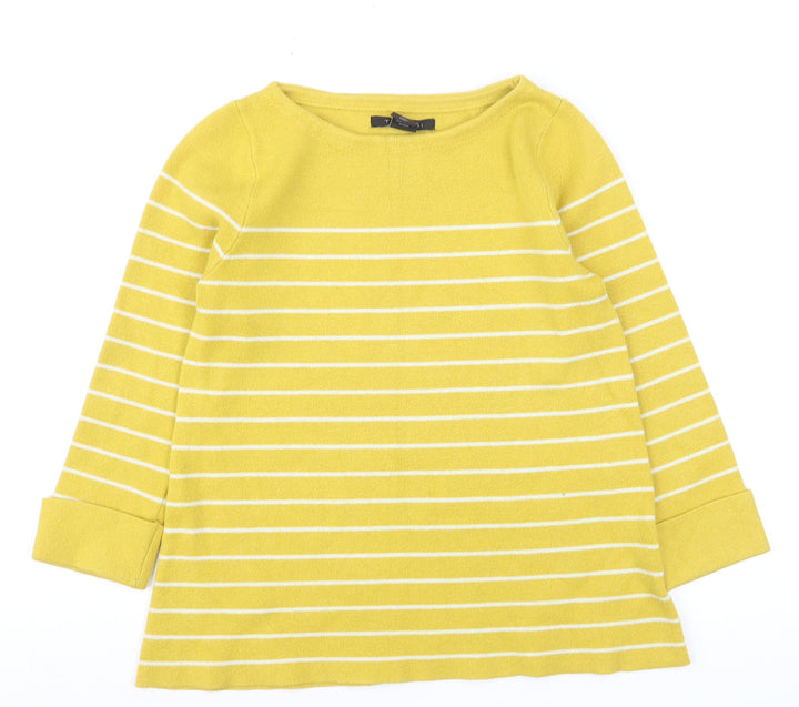 Tahari Women's Yellow Striped Boat Neck Pullover Jumper Size S
