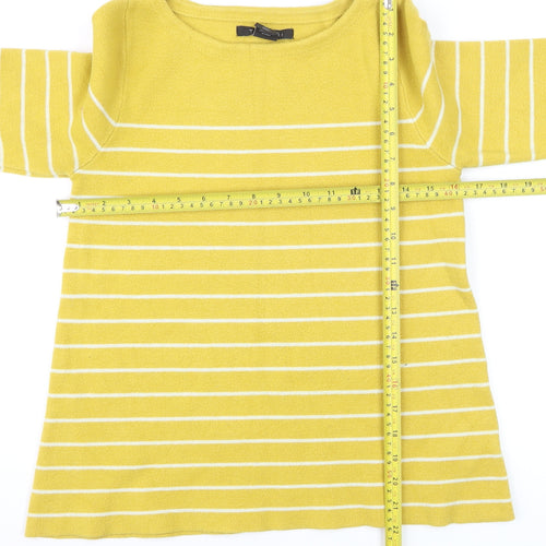 Tahari Women's Yellow Striped Boat Neck Pullover Jumper Size S