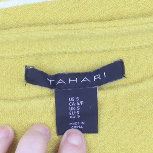 Tahari Women's Yellow Striped Boat Neck Pullover Jumper Size S