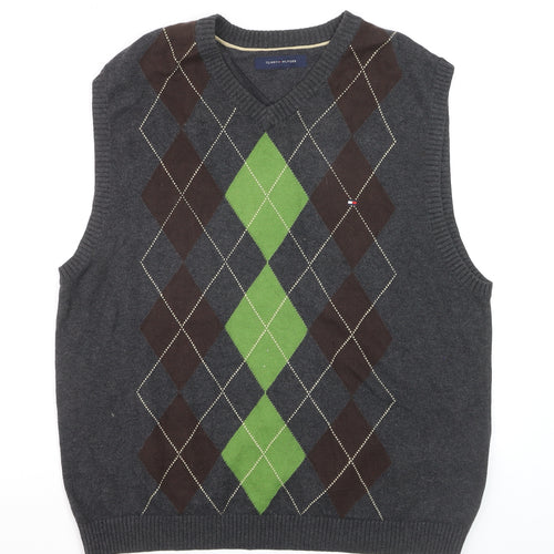 Tommy Hilfiger Men's Grey Argyle Cotton Knit Sleeveless Vest L