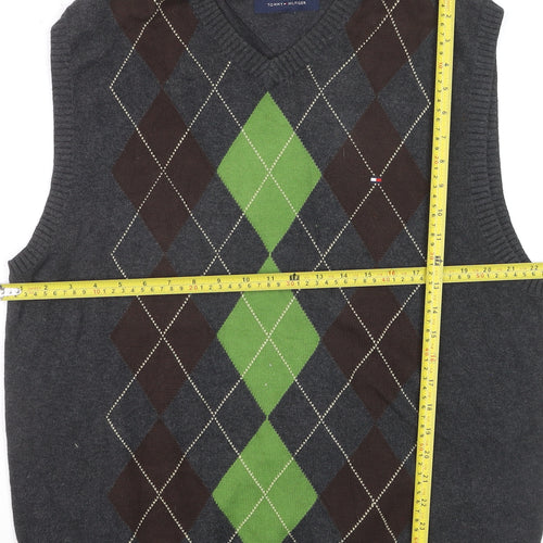 Tommy Hilfiger Men's Grey Argyle Cotton Knit Sleeveless Vest L