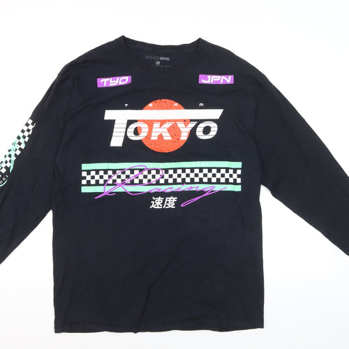 Fashion Nova Men's Black Tokyo Racing Long Sleeve Graphic Shirt Size L