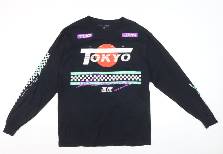 Fashion Nova Men's Black Tokyo Racing Long Sleeve Graphic Shirt Size L