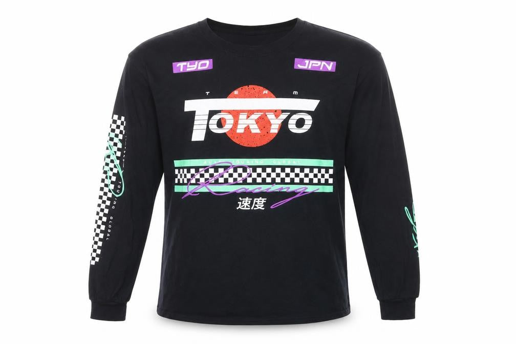 Fashion Nova Men's Black Tokyo Racing Long Sleeve Graphic Shirt Size L