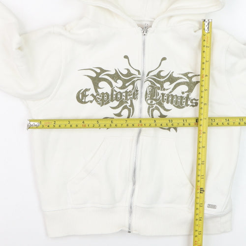 Pull & Bear Girls White Full Zip Graphic Hoodie XS