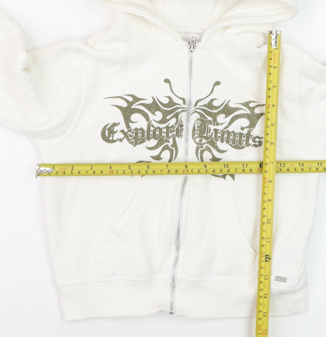 Pull & Bear Girls White Full Zip Graphic Hoodie XS