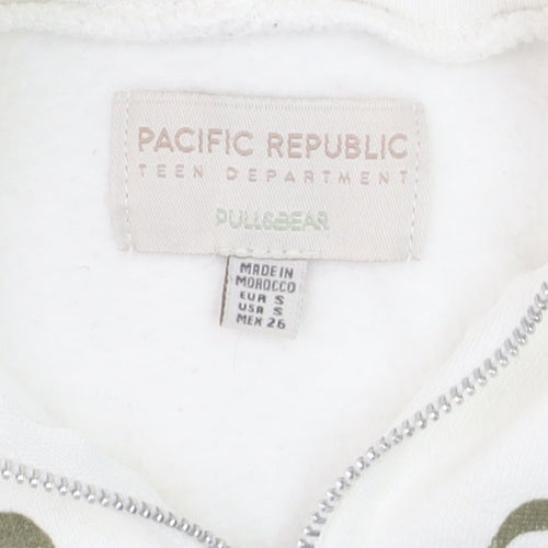Pull & Bear Girls White Full Zip Graphic Hoodie XS