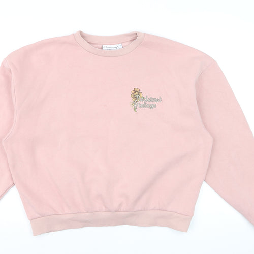 Reclaimed Vintage Women Pink Embroidered Floral Pullover Sweatshirt M