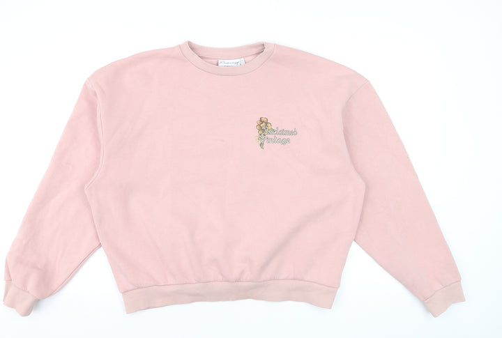 Reclaimed Vintage Women Pink Embroidered Floral Pullover Sweatshirt M