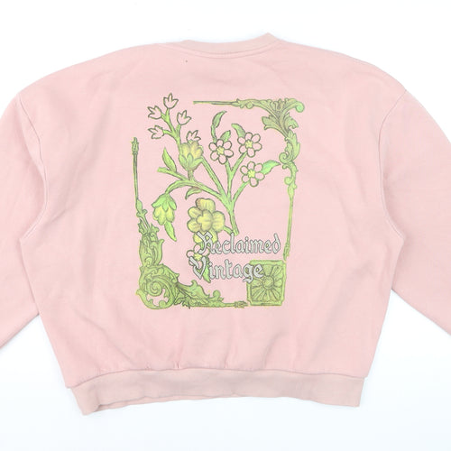 Reclaimed Vintage Women Pink Embroidered Floral Pullover Sweatshirt M