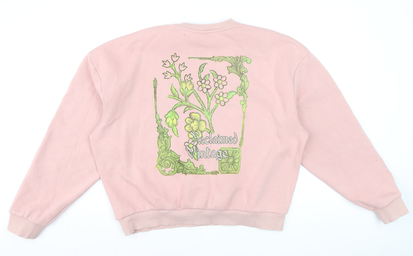 Reclaimed Vintage Women Pink Embroidered Floral Pullover Sweatshirt M