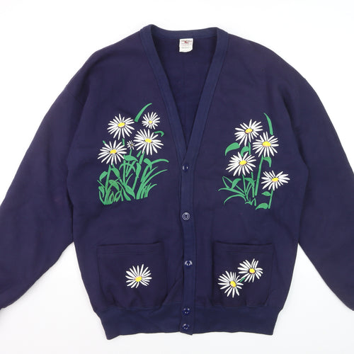 Red Eagle Womens Blue Floral V-Neck Cardigan One Size