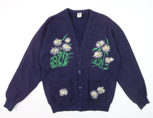 Red Eagle Womens Blue Floral V-Neck Cardigan One Size