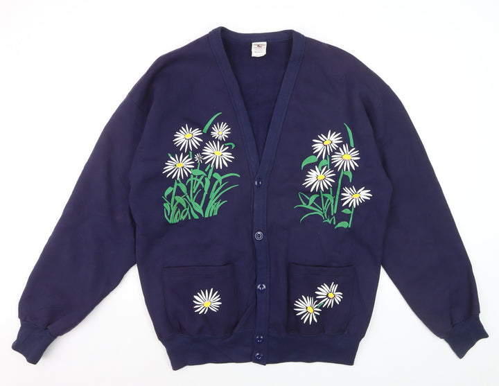 Red Eagle Womens Blue Floral V-Neck Cardigan One Size