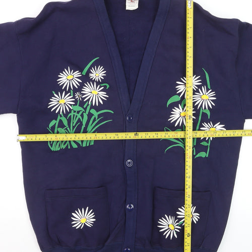 Red Eagle Womens Blue Floral V-Neck Cardigan One Size