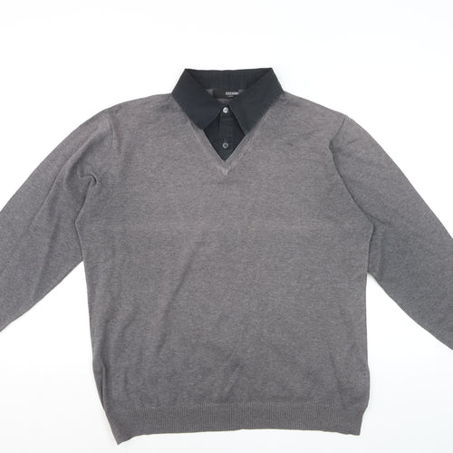 Next Men’s Grey V-Neck Pullover Jumper Large Cotton Blend