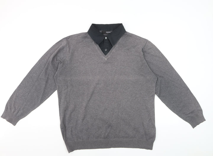 Next Men’s Grey V-Neck Pullover Jumper Large Cotton Blend