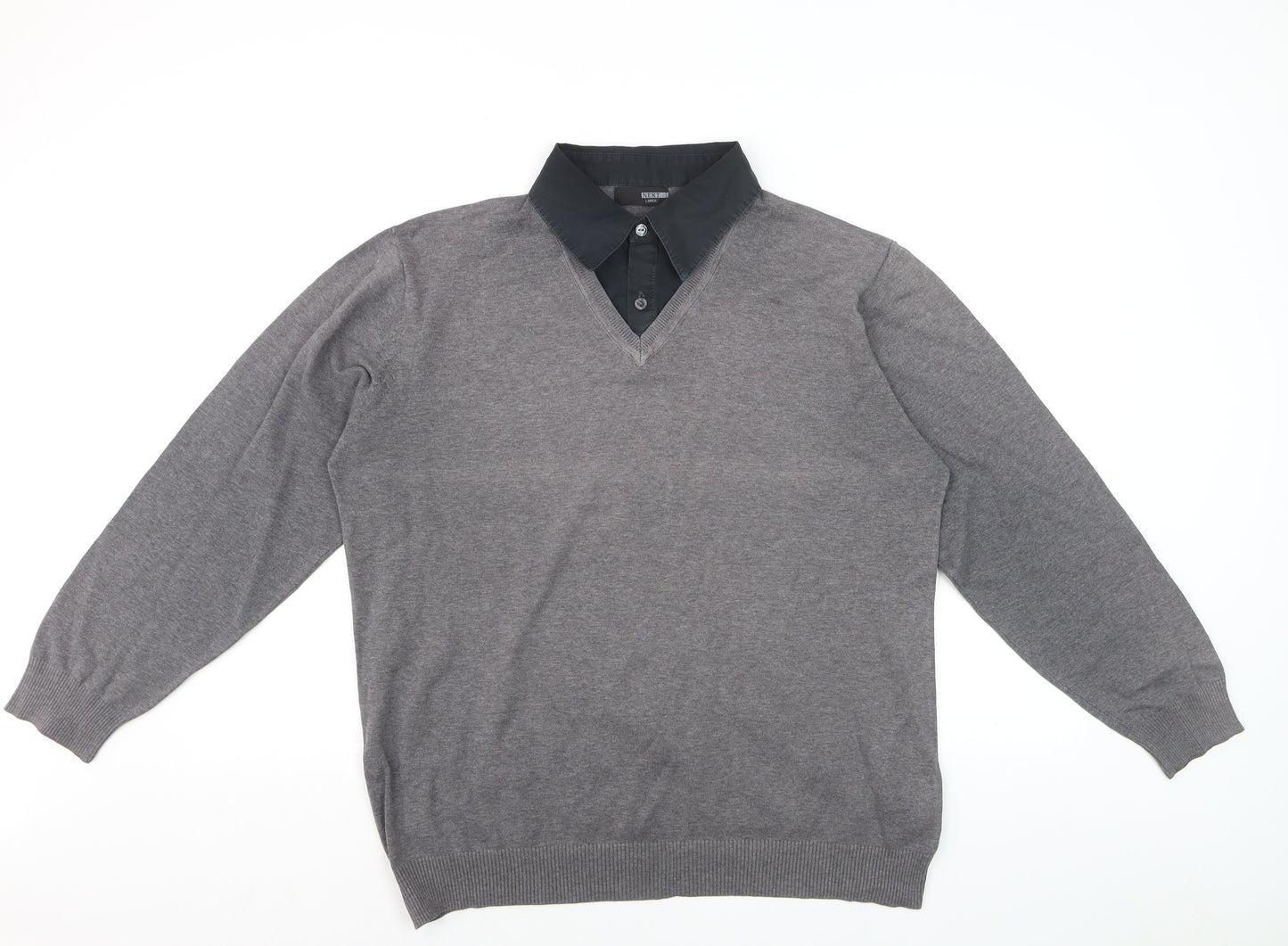 Next Men’s Grey V-Neck Pullover Jumper Large Cotton Blend