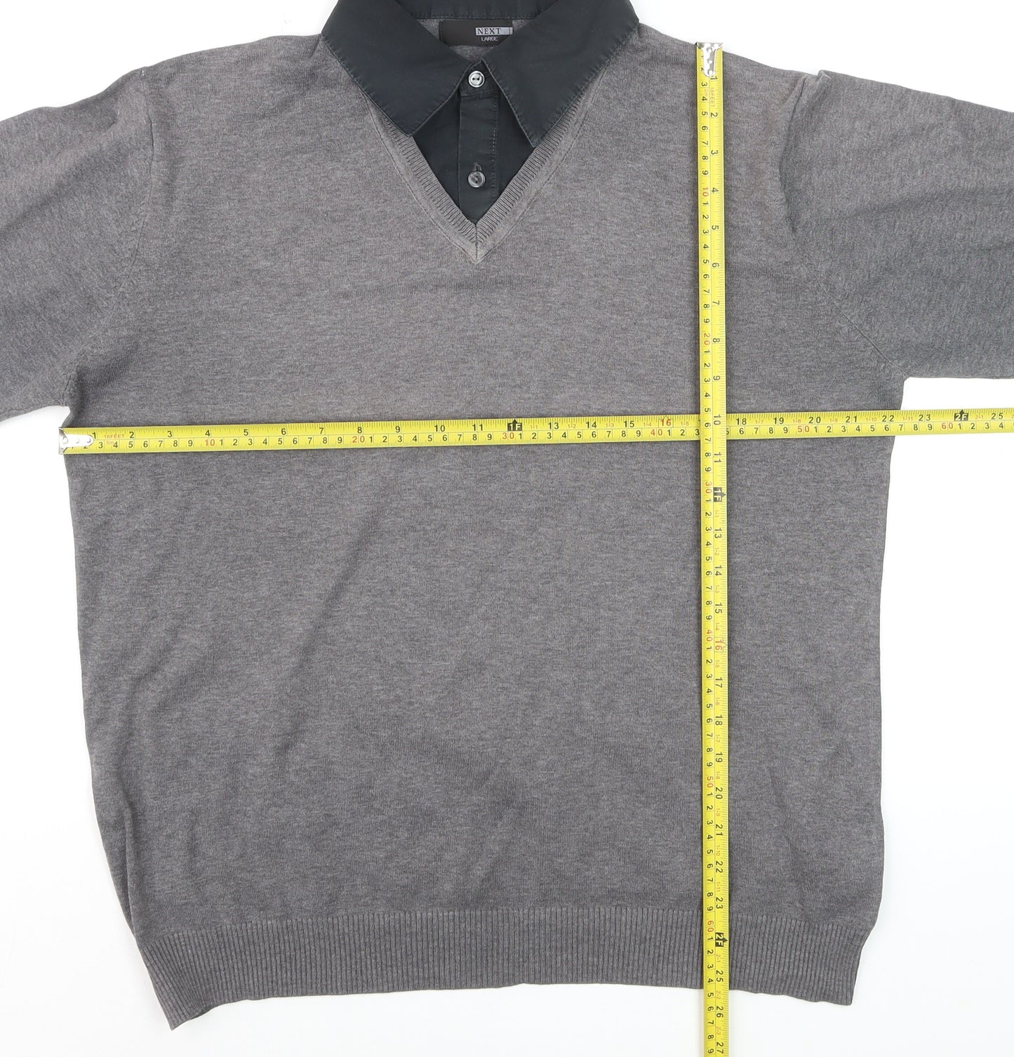 Next Men’s Grey V-Neck Pullover Jumper Large Cotton Blend