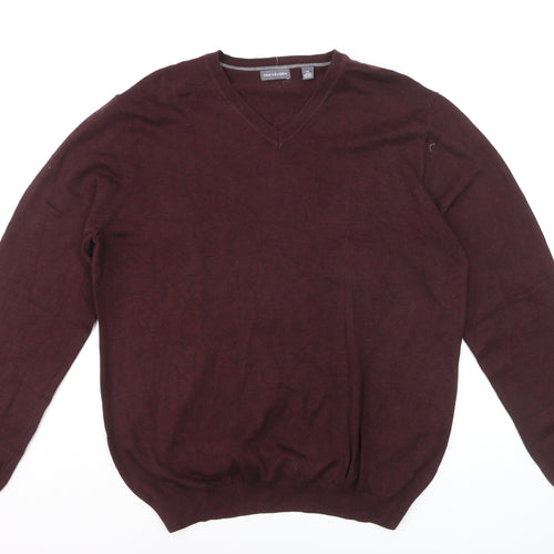 Van Heusen Men's Brown V-Neck Cotton Blend Jumper Size L