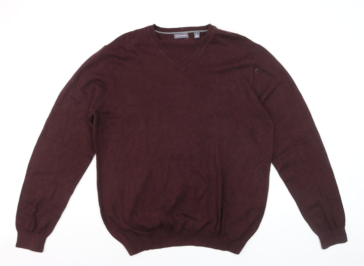 Van Heusen Men's Brown V-Neck Cotton Blend Jumper Size L