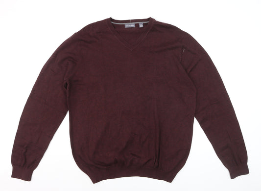 Van Heusen Men's Brown V-Neck Cotton Blend Jumper Size L