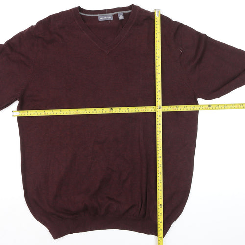 Van Heusen Men's Brown V-Neck Cotton Blend Jumper Size L