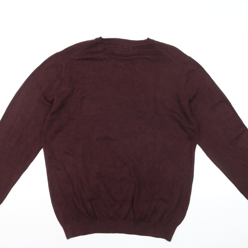 Van Heusen Men's Brown V-Neck Cotton Blend Jumper Size L